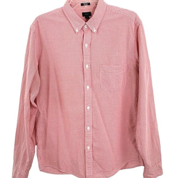 J.Crew Men Button Up Long Sleeve Shirt Office Preppy Red Slim Holiday Size Large - Picture 1 of 6